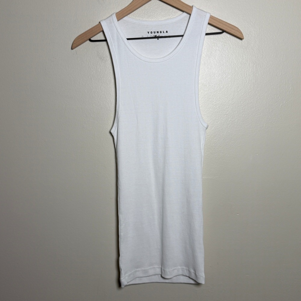 YoungLA‎ 340 Ribbed Tank Top White Mens Medium YLA2601 Cotton Lycra Gym Shirt